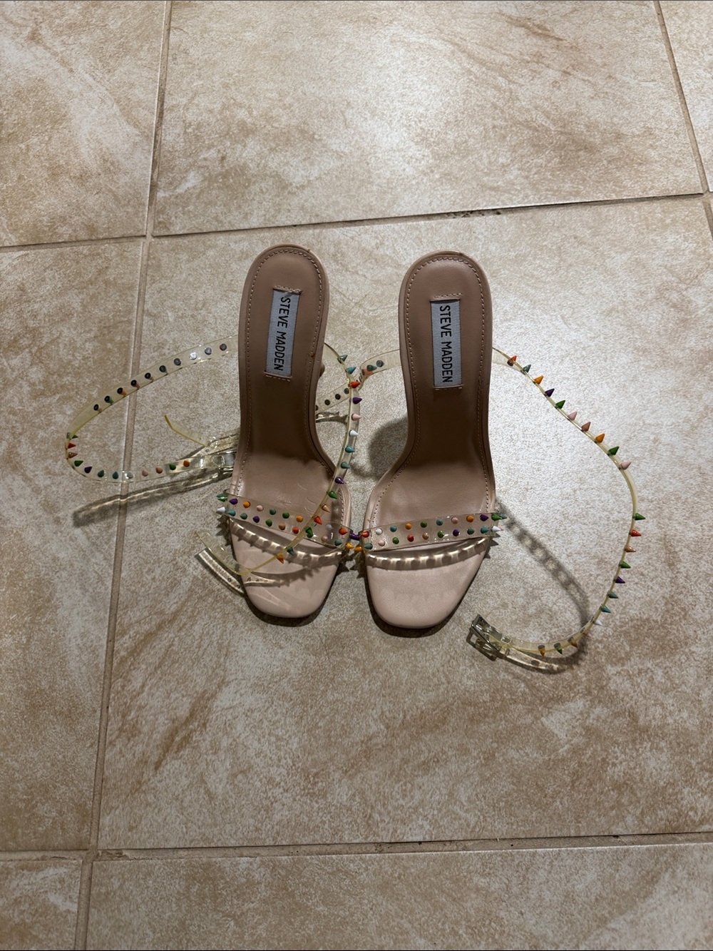 Steve Madden Nude Clear Strap Studded Heels